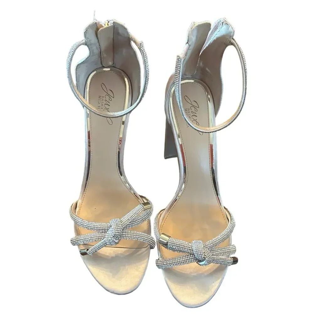 Jewel Badgley Mischka Lexie Knotted Platform Block Heel Champagne NEW Size 10